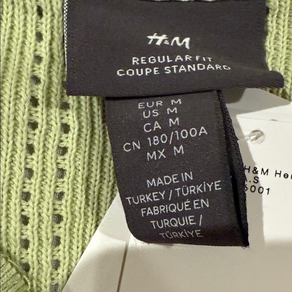 H&M Polo Shirt Light Green Cotton Blend Crochet Style Men’s Size M - Picture 8 of 9